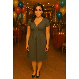 Eliza J Midi Dress Womens Size 16W Babydoll Gold Zipper Lined Gray Office Event